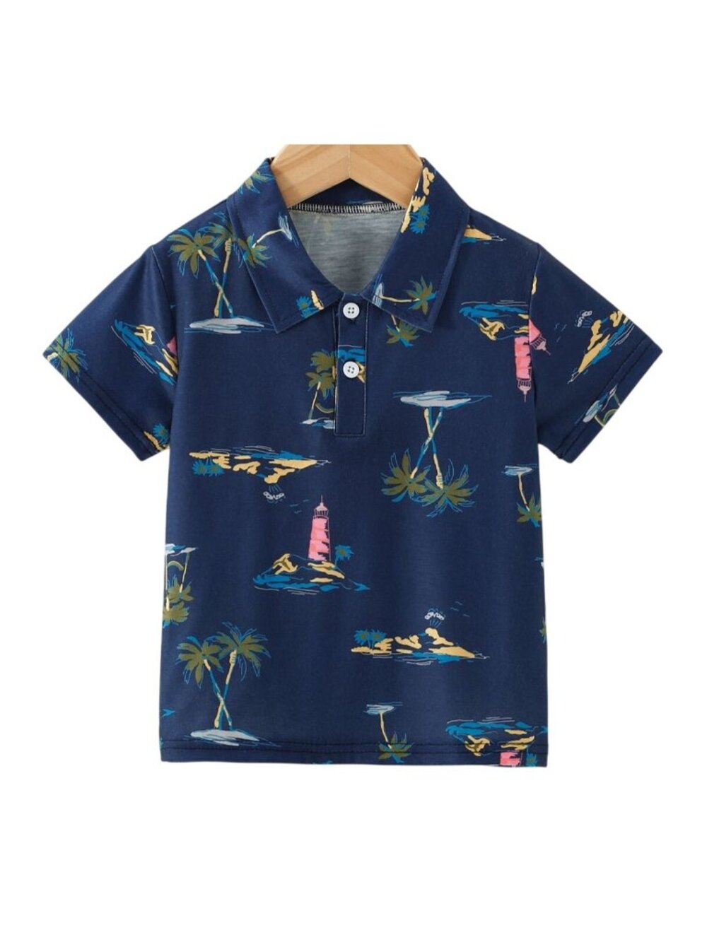 Carters 3M Baby Boy Polo Shirt Island Print Short Sleeve Cotton Blend Blue